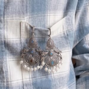 Sky Blue Heritage Oxidised Earrings
