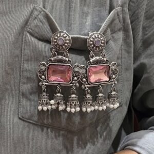 Pink Heritage Oxidised Earrings