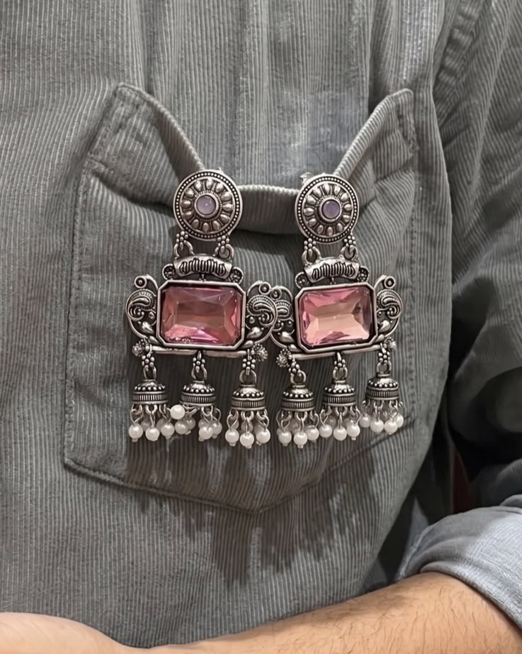 Pink Heritage Oxidised Earrings