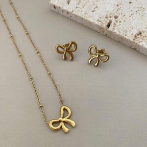 Minimal Bow Necklace & Stud Set
