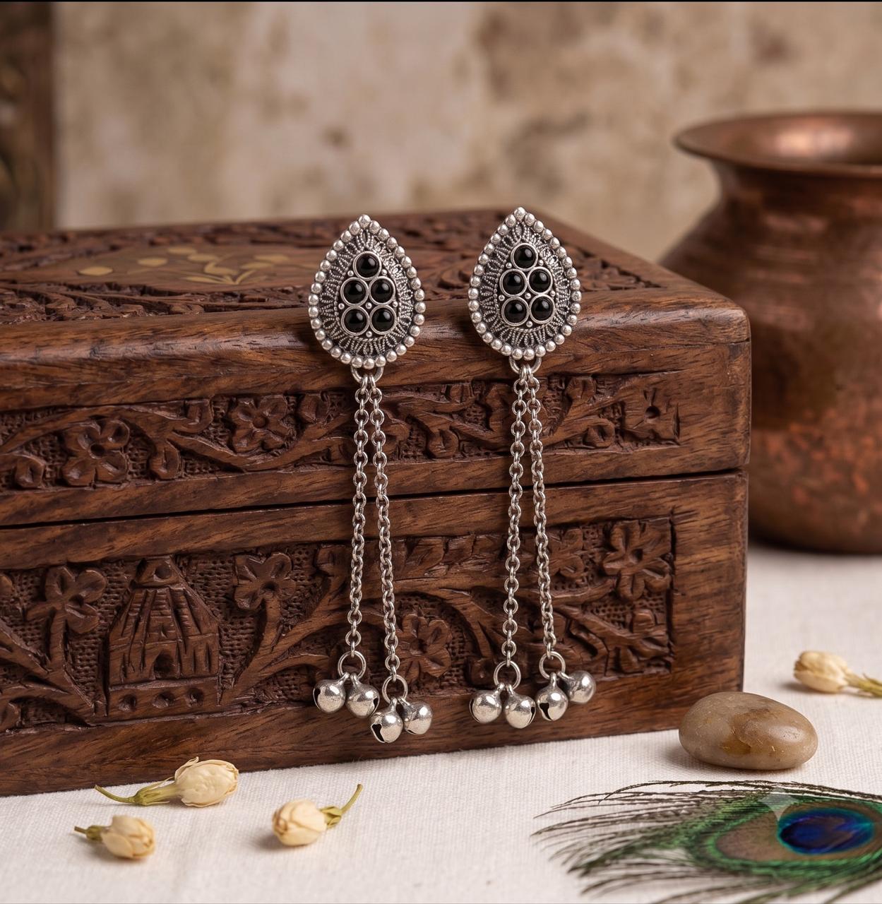 Midnight Oxidised Drop Earrings